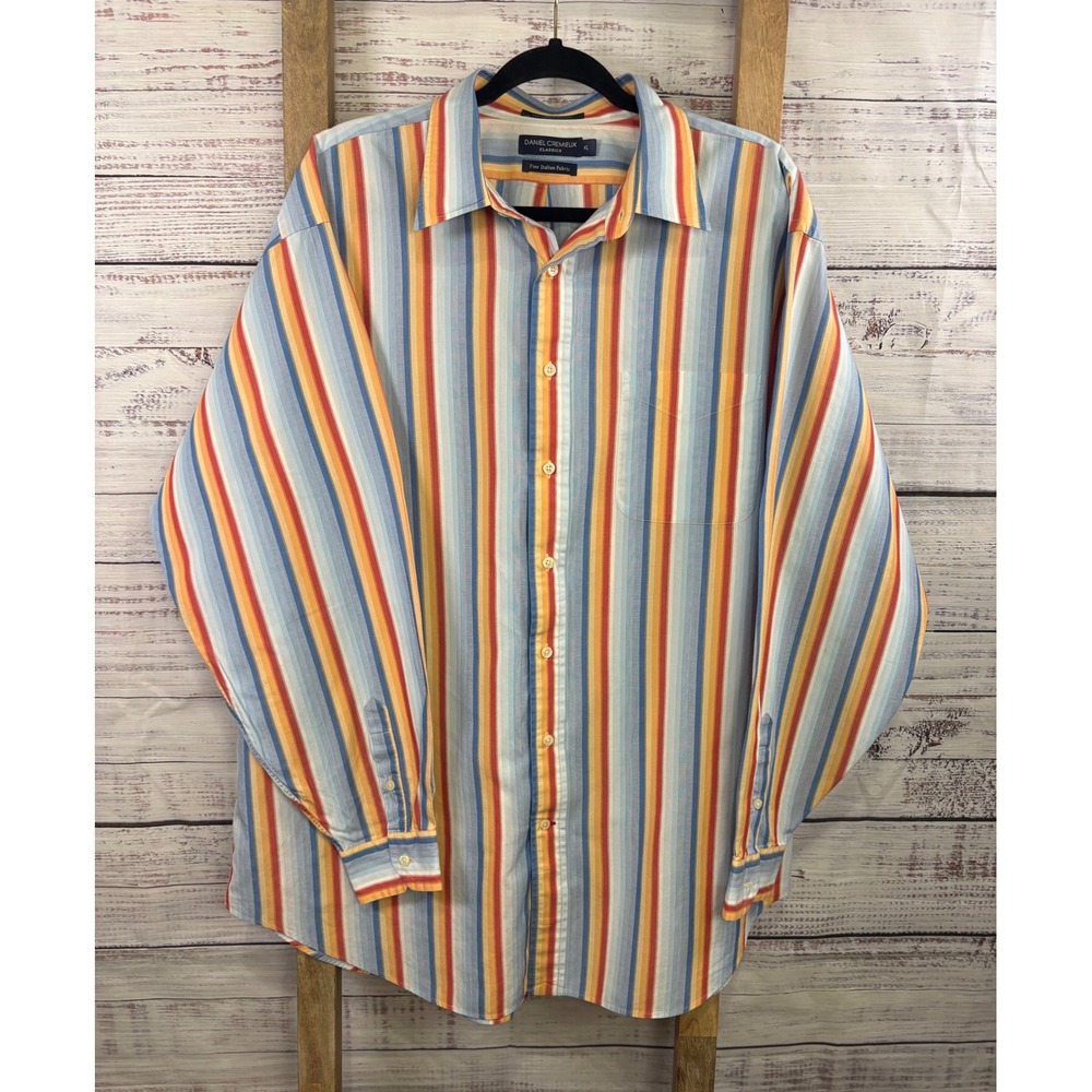 Daniel Cremieux Classics Mens XL Button Down Shirt Italian Fabric Striped Multi
